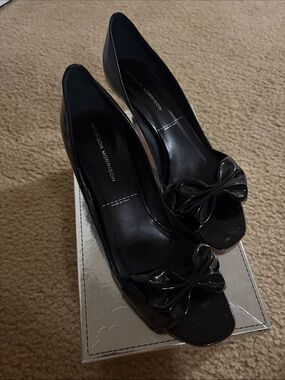 Sigerson Morrison Black Patent Bow Peep Toe Heels